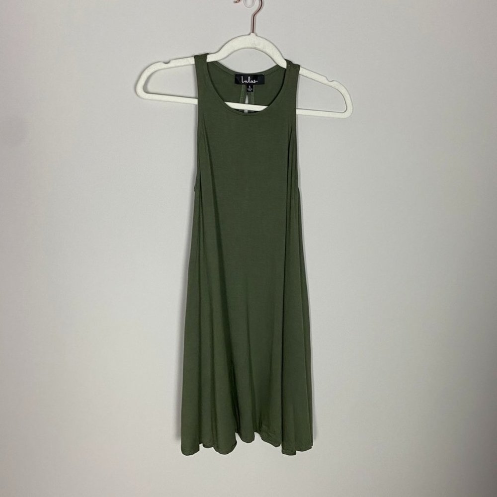 Lulus Olive Green Swing Mini Dress Womens Small Sleeveless Summer Flirty Jersey